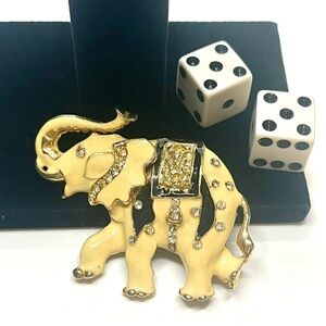 Vintage Gold Elephant Brooch with Rhinestones.